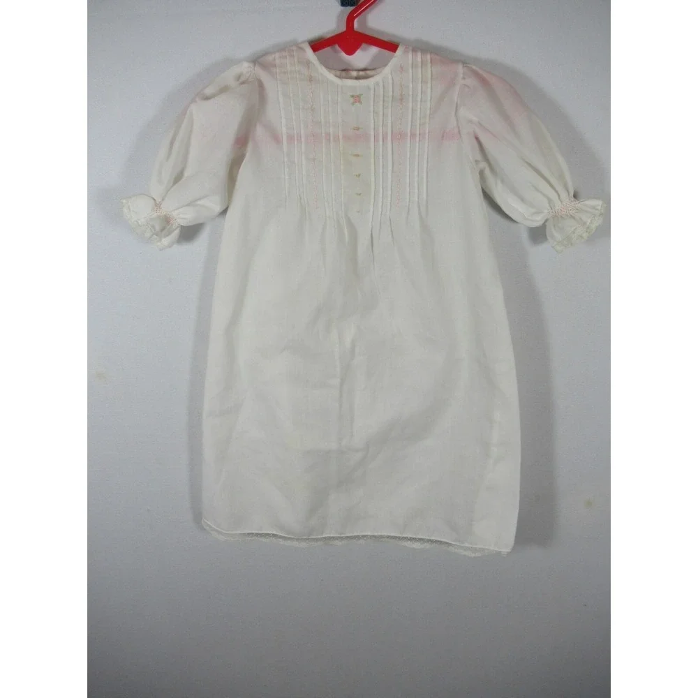 Vintage Pintuck Pleated Embroidered Baby Dress Handmade